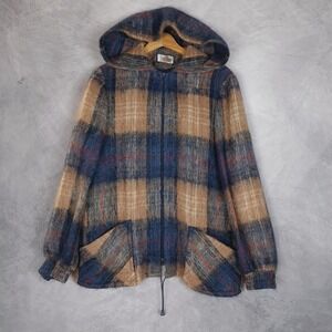 Vntg The Scotch House Jacket Womens Medium 12 Plaid Mohair Hooded Scotland 80s